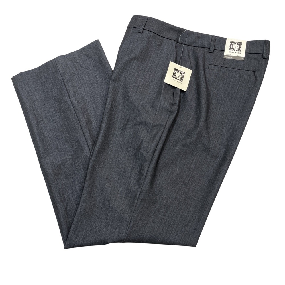 Anne Klein Pants Womens 12‎ Black Pin Stripped Trousers Flare Leg Capsule Career